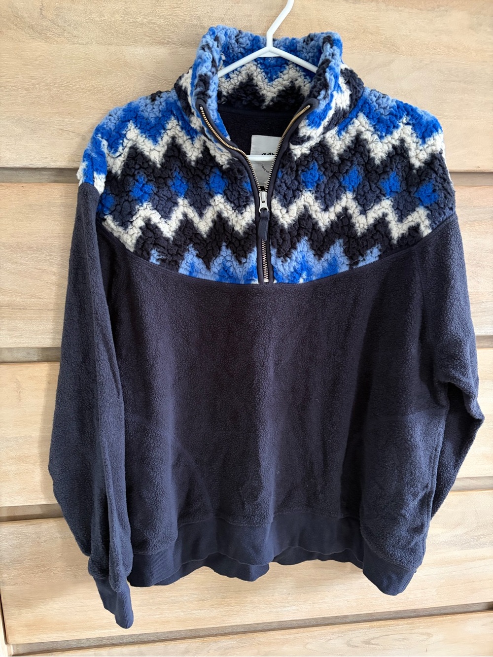 aerie Women's Zip-Up Fleece Pullover in Blue, Black & White